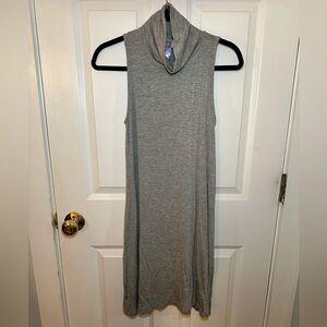 Mock-Neck Gray Dress with Pockets, Size Small